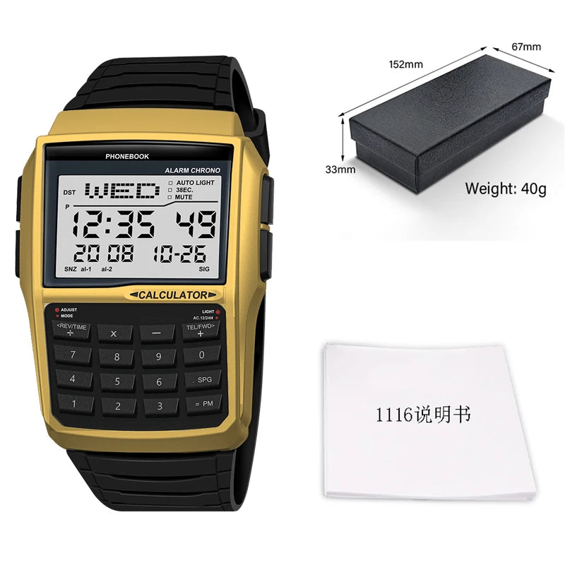 Multifunctional Men's Calculator Watch Fashion Luxury LED Electronic Watch Digital Sports  Watch Computer Style