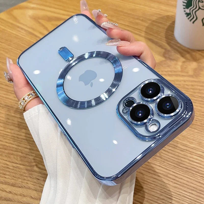 Luxury Transparent Magnetic For Phone Case For iPhone 14 Plus 13 12 11 15 16 17 18 Pro Max AIr Clear Plating Silicone Cover