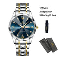 Stainless Steel Watch Men Dual Tone Strap 41mm Blue Rhinestone Dial Quartz Business Clock Suitable Dinners Dates Formal Watches
