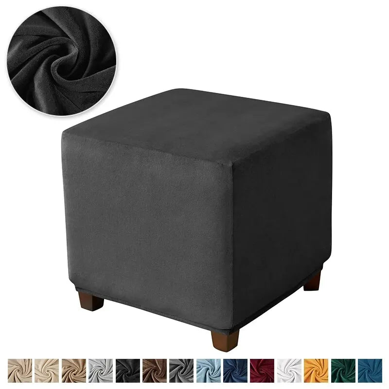 Velvet Square Ottoman Cover Soft Elastic Footrest Slipcovers for Living Room House Pouf Stool Covers Furniture Protector Case