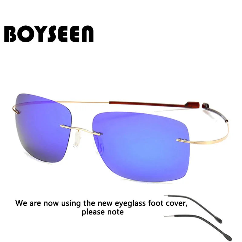 NEW Cool 100% Pure Titanium Rimless sunglasses Polarized Lenses Grey Super Thin Lenses Sun-shade UV protection UV400 spring leg