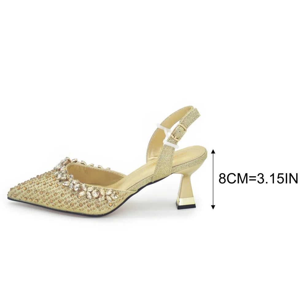 women nigerian italian shoes and bags set decorated with rhinestone shoe and bag set for nigeria party italy wedding shoe female