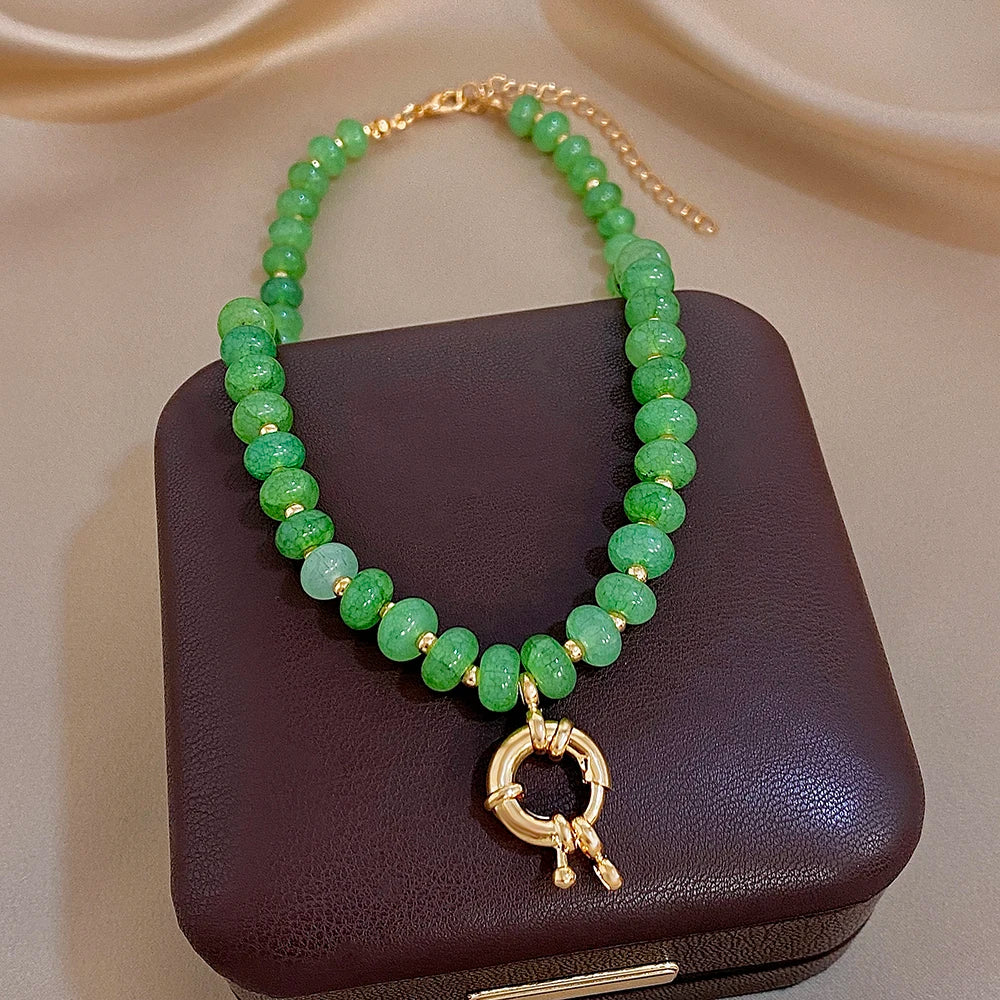 Delicate Colorful Natural Stone Beaded Necklace for Women DIY Buckle Choker Necklaces Party Jewelry Gifts