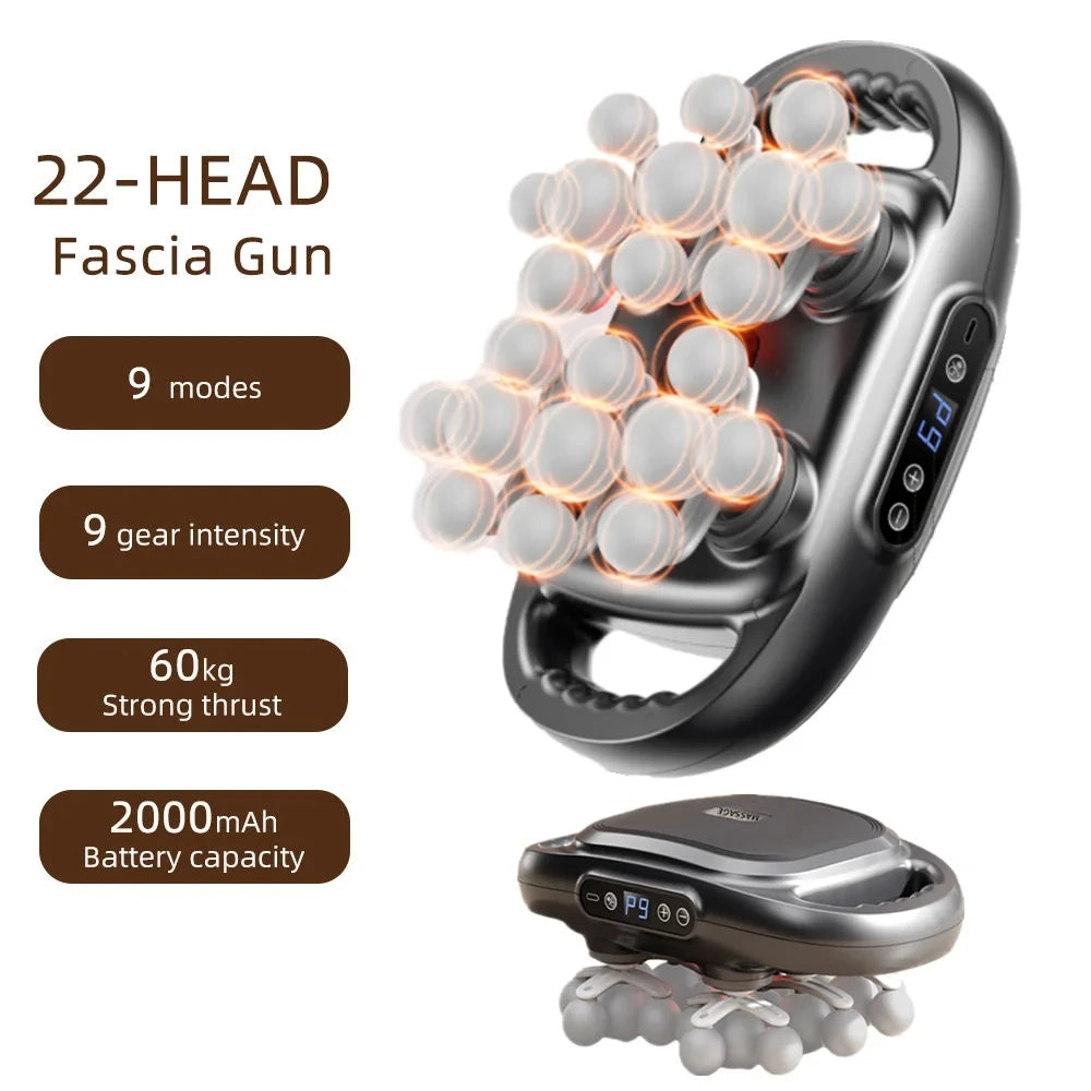 22-Head Deep Tissue Percussion Massage Gun, High-Power Vibration for Targeted in Back Neck & Shoulders Massage