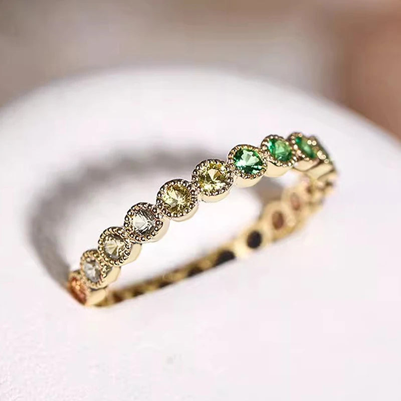 Huitan Colorful Rainbow Cubic Zircon Promise Rings for Women Gold Color Luxury Trendy Wedding Accessories Statement Jewelry