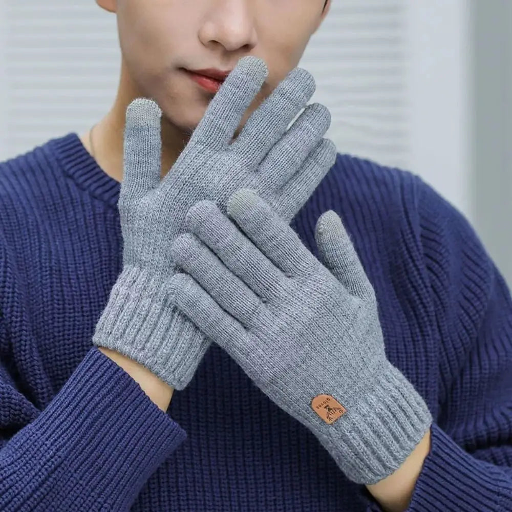 2026 Men's Thermal Wool Knitted Gloves Non-Slip Touchscreen Fleece Lined Warm Full Finger for Cycling Driving Hiking Winter