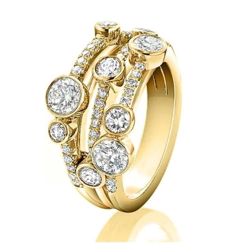 Huitan Vintage Two Tone Lady's Rings Anniversary Party Daily Wearable Luxury Cubic Zirconia Rings 2022 New Trend Women Jewelry