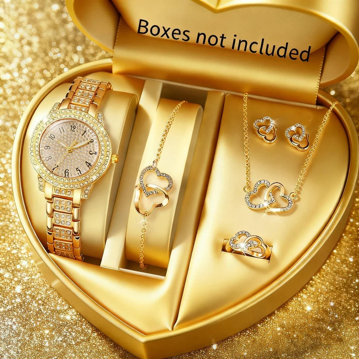 5pcs women's watch set, fashionable and casual women's quartz watch and necklace, ring, earring accessory set