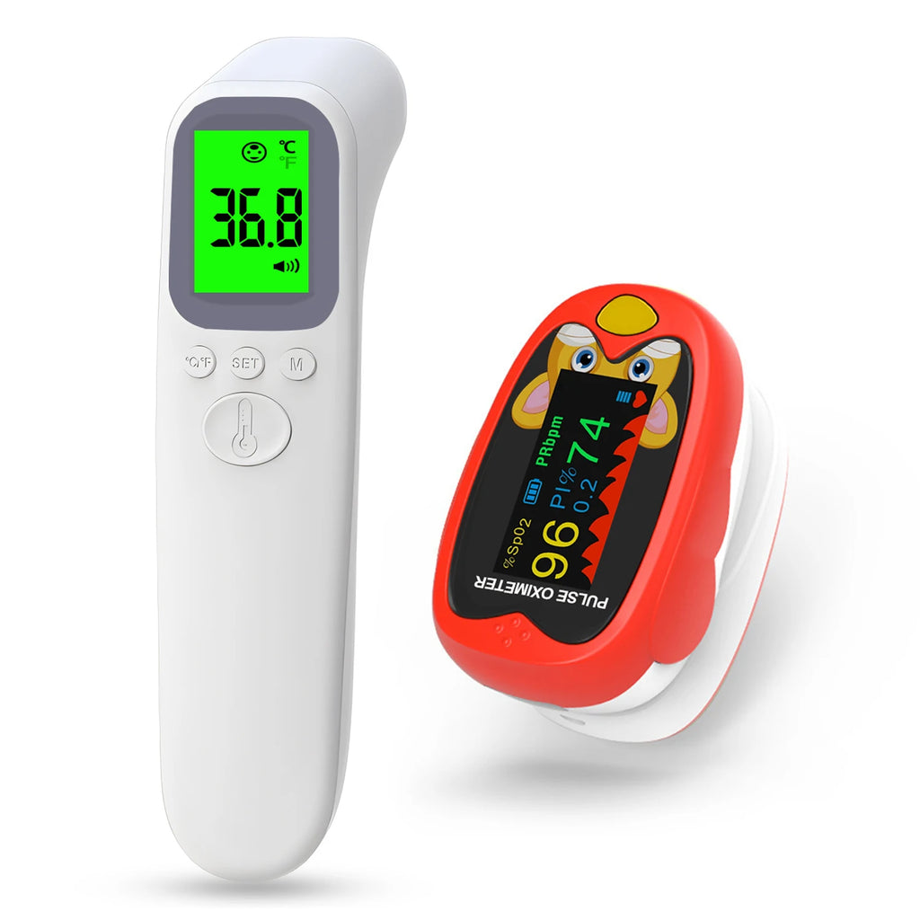 Children Infrared Digital Thermometer Forehead Non-contact Body Fever Termometre Or Kids Finger Pulse Oximeter Blood Oxygen Mete