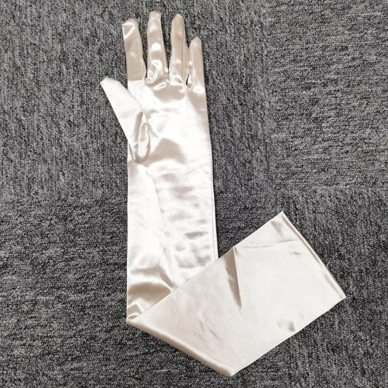 vm22 1 Pair Wedding Bride Gloves Black Covers Arms White Long Satin Elegant Women Evening Party Finger Mitten Gants Mariage