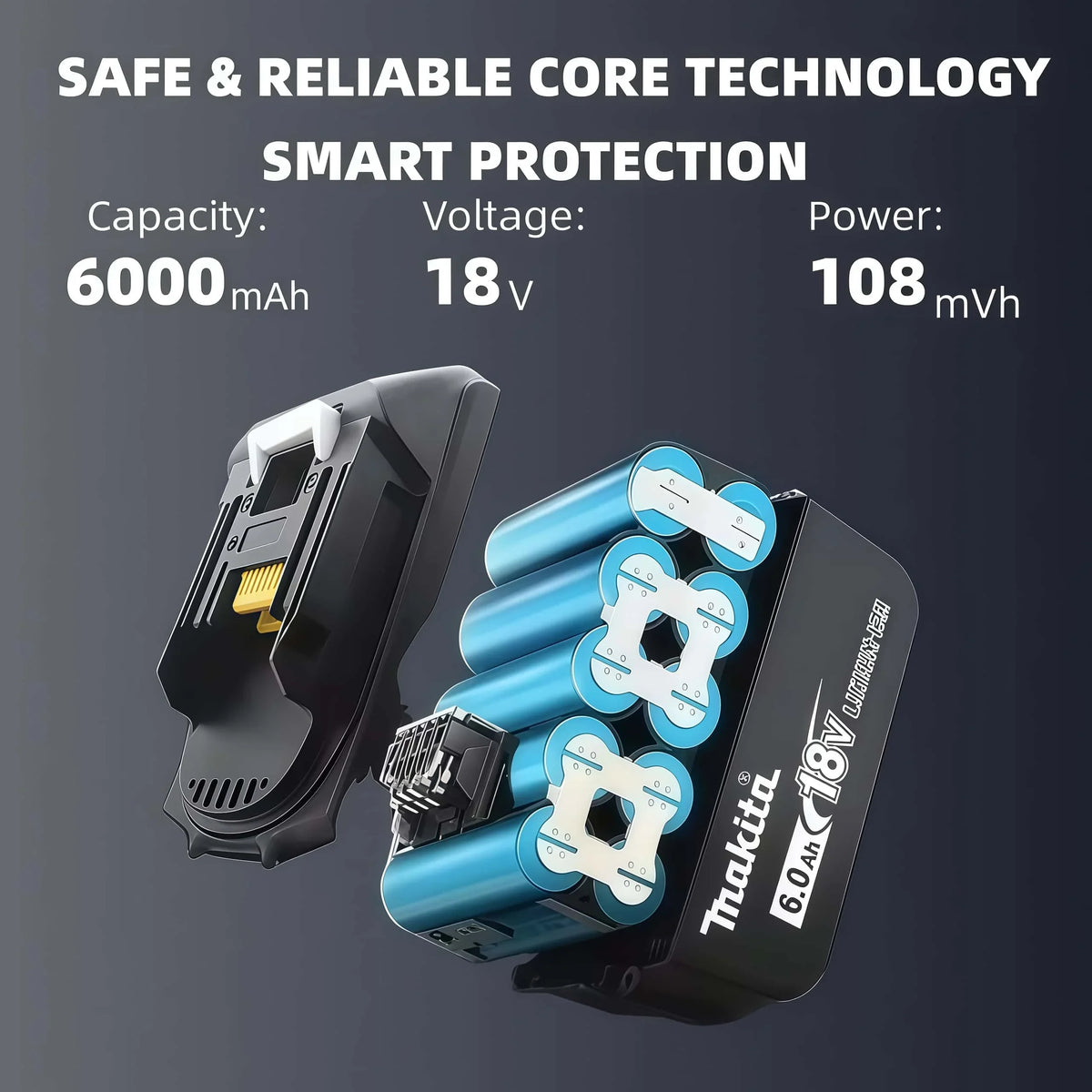 100% Genuine Original Makita 6.0Ah 18V Rechargeable Battery, BL1860B Makita 18V Battery BL1850 BL1840 BL1860 Replacement Lithium