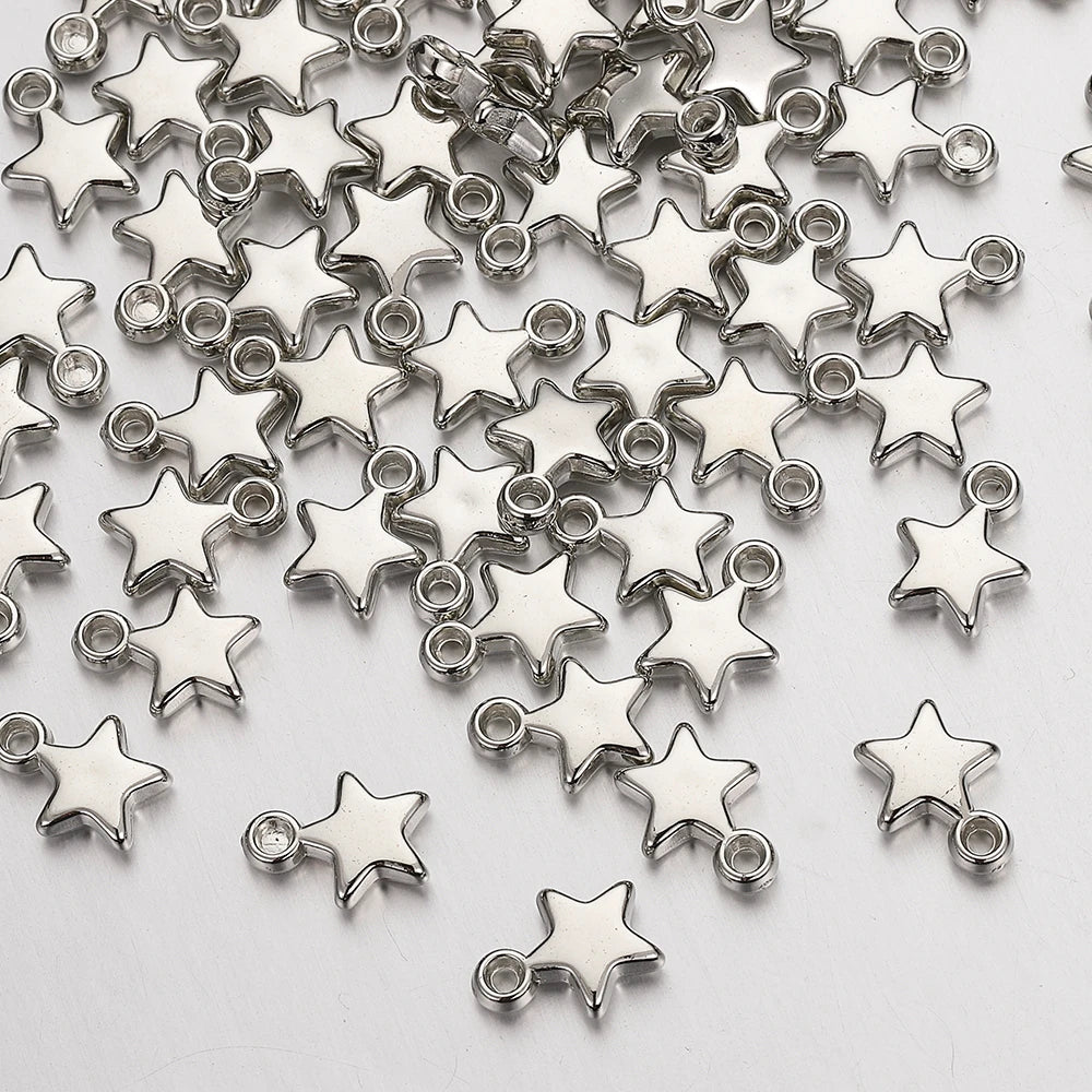 100Pcs CCB Acrylic Beads Charms Pendants 9mm Star Gold Color Silver Color Charm Beads for Jewelry Making Finding