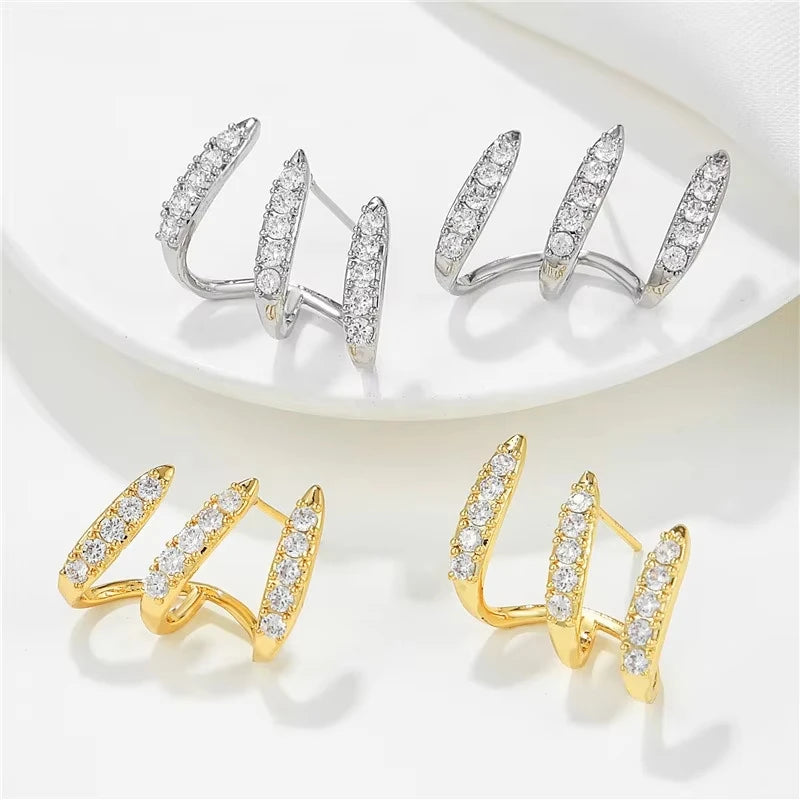 Exquisite Silver Color Claws Stud Earrings with Crystal Modern Design Fashion Versatile Accessories Women Jewelry