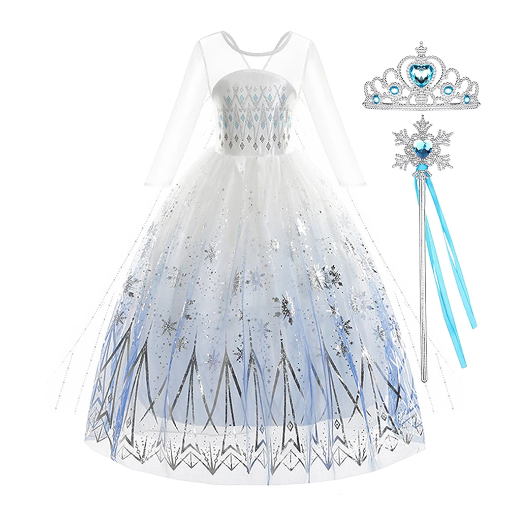 Children Carnival White Elsa Cosplay Dress Girls Elegant Princess Costume Kids Halloween Birthday Party Clothes