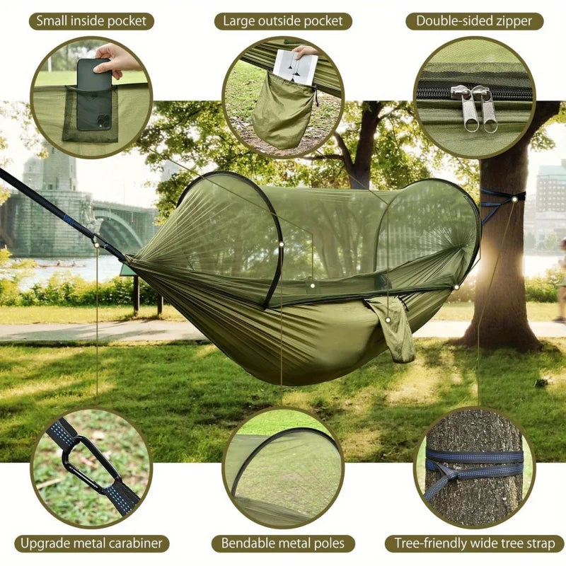 2-In-1 Camping Hammock With Mosquito Net 1.6lbs Ultralight Parachute Nylon Hanging Bed For Outdoor Survival Travel Backyard