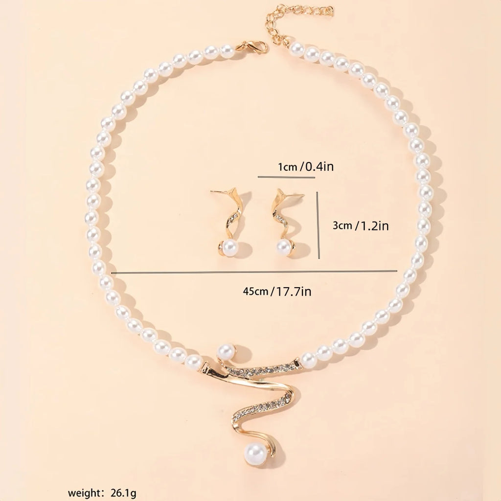 1Set New Women Bridal Wedding Party imitation Pearl Rhinestone Necklace Earrings Jewelry Set