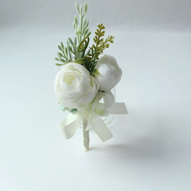Corsage Men Wedding Rustic Boutonniere White Bridal Wrist Corsage Bridesmaid Groomsmen Party Meeting Personal Decorations
