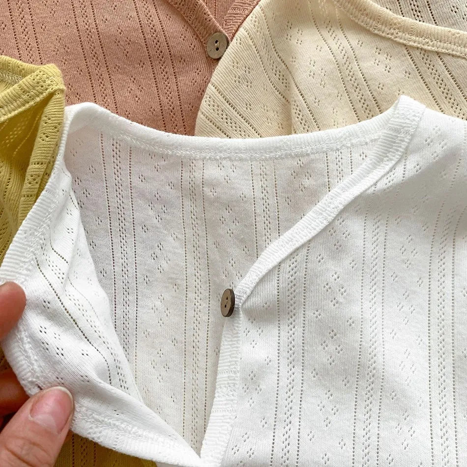2025 Korean Cardigan Toddler Tops Kids Solid Color Coat Infant Lightweight Casual Outerwear Boys Girls Button Down Summer Jacket