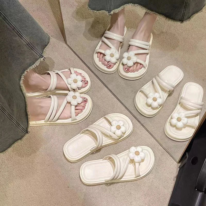 Fashion New Style Popular Women's Summer Soft Bottom Shoes Super Fairy Sandals Flower Flat Slippers For Women Wear Outdoor