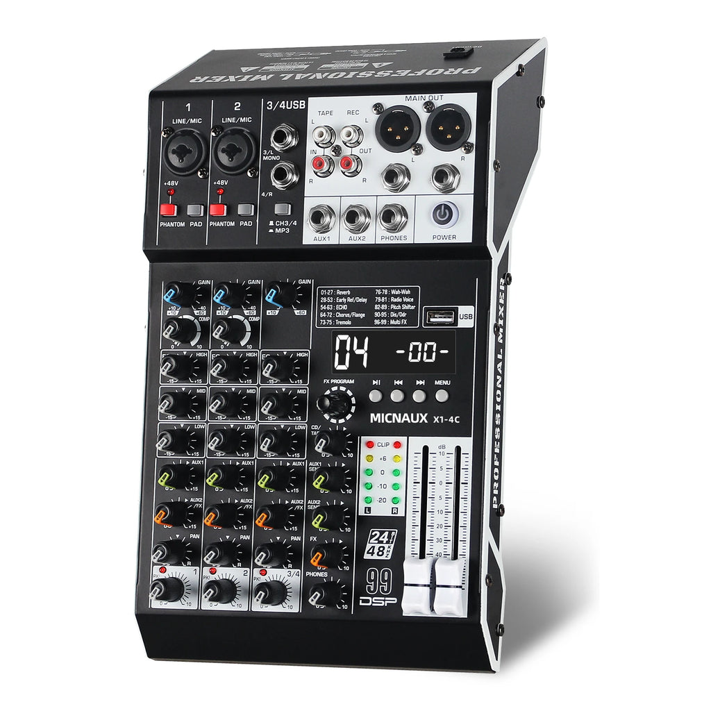 FULUODE X1-8C Audio Mixer 8-Channel Professional Mixer Console with 99 DSP Effects Mixing Board DJ Mixer with USB Bluetooth 48V