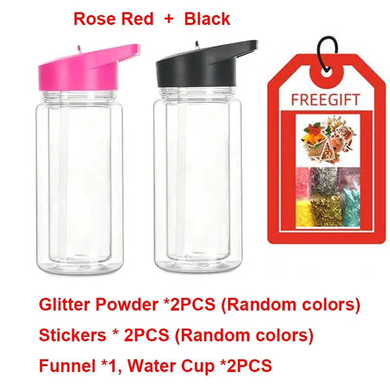 2/4PCS Reusable Double Layer Plastic Water Bottles With Lid And Straw 10Oz DIY Snowball Cup with Pre Drilled Hole Drinkware Cups