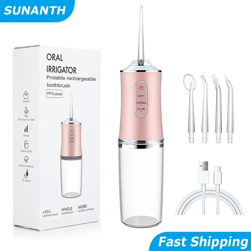 Professional Portable Cordless Water Flosserfor Teeth, Rechargeable Oral Irrigator with 3 Modes & Water Drill, IPX7 Waterproof