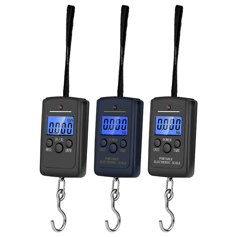 50kg/10g Portable LCD Electronic Hand Scale Travel Hanging Scale with100cm Long Retractable Measuring Tape Weigh Fish Vegetables