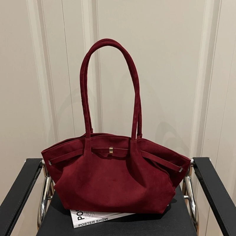 Vintage Suede Shoulder Bag for Women, Minimalist Large Capacity Tote Bag, Elegant Retro Shoulder Purse for Daily Dating Travel
