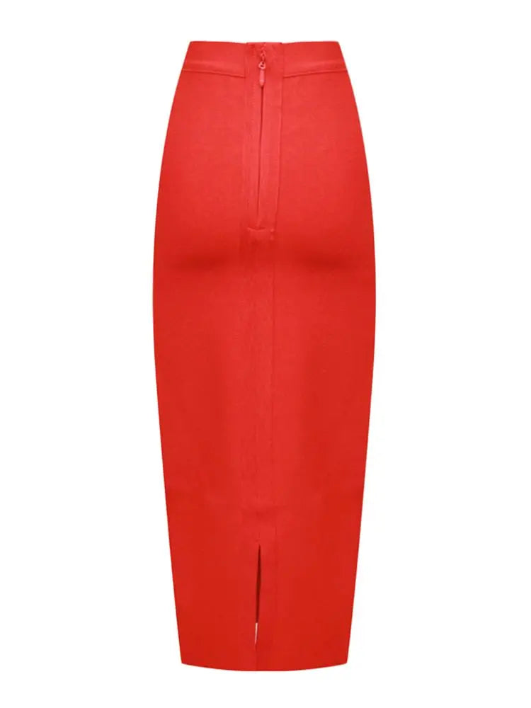 BEAUKEY Sexy Blue Mid Calf HL Bandage Pencil Skirt Long Bodycon Women Stretchable Split Skirt Wholesale XL Red Lady Skirts