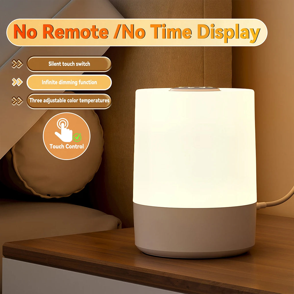 Touch Control LED Night Light with Clock Timer Remote Control USB Bedside Lamp Dimmable 3 Color Temperature Bedroom Sleep Lamp