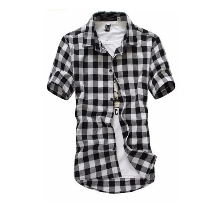 Red And Black Plaid Shirt Men Shirts 2026 New Summer Fashion Chemise Homme Mens Checkered Shirts Short Sleeve Shirt Men Blouse