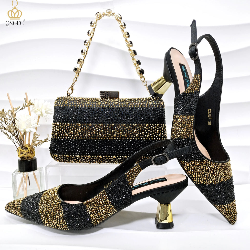 QSGFC New Arrive Italian Design Party Shoes With Matching Clutch Bag Hot African Wedding With Women Heel Shoes And Bag Set Party