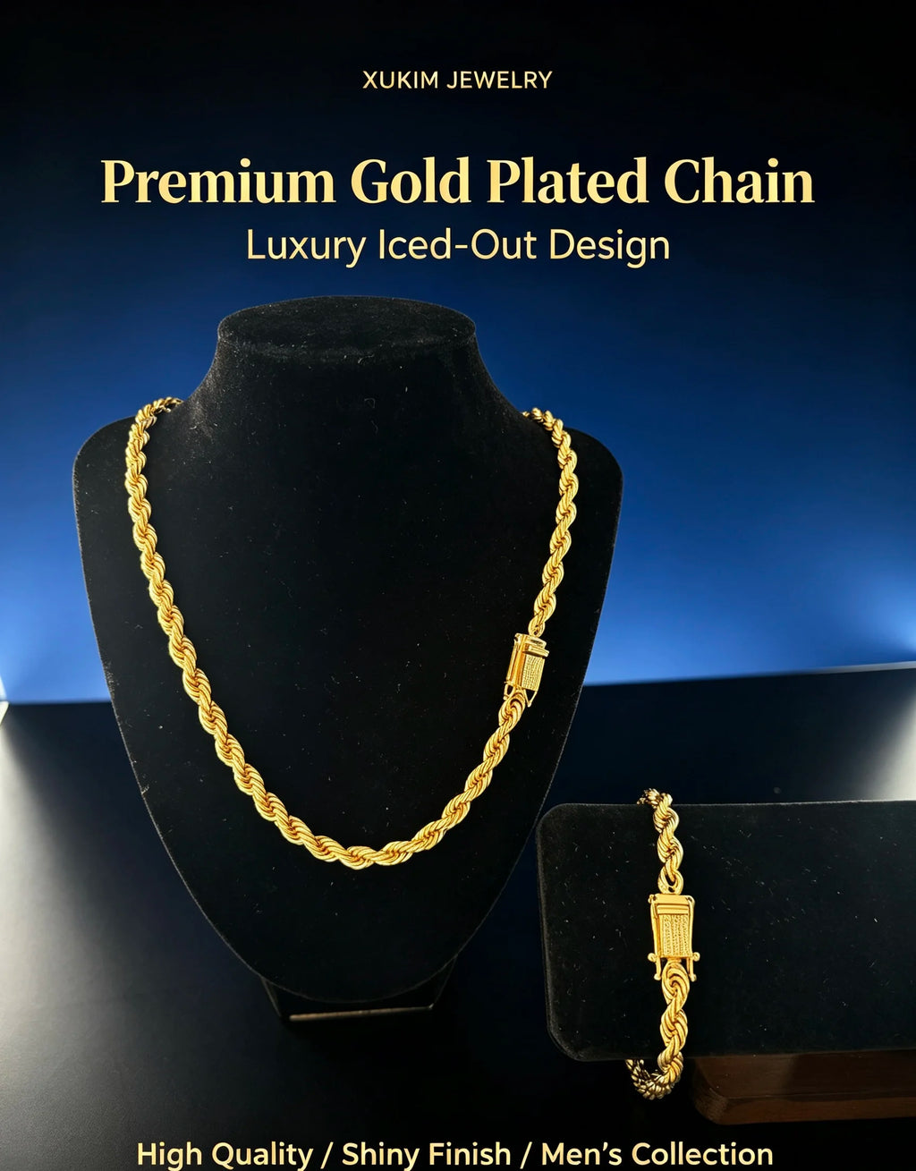XUKIM Fashion Jewelry Cordell Chain Kejsarlänk Upgrade 6mm Rope Chain Setting Diamond Clasp Gold Box Clasp 7mm Rope ChainX