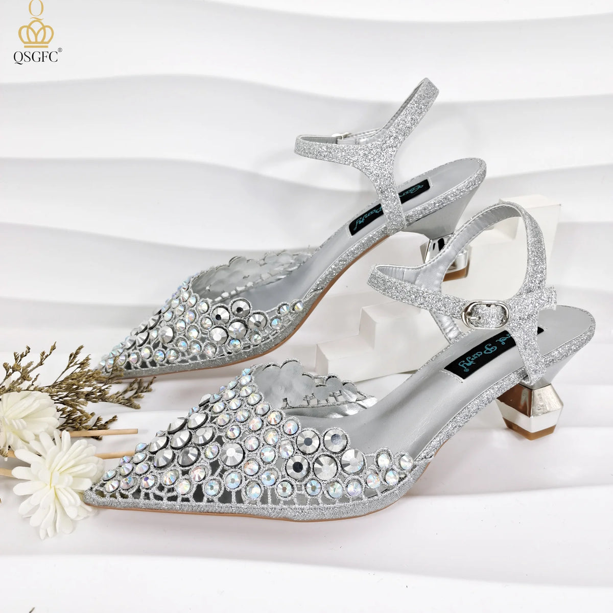 Happy Time Exquisite ! African Women's Shoes And Star Bag Rhinestone Embellished Pointed Toe Cutout Heels Square Clutch Bag