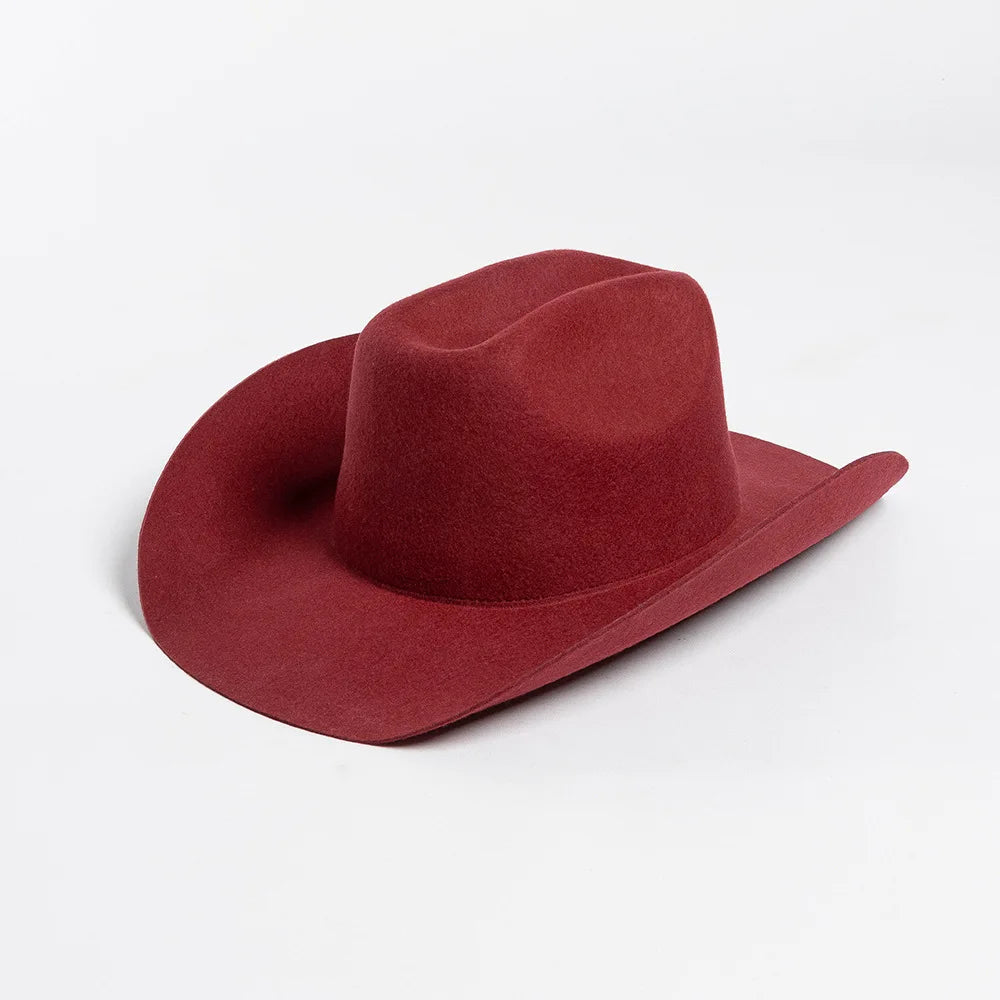 100% Wool Western Cowboy Hat Women Men Autumn Winter Casual Felt Cowgirl Hat Outdoor Sunshade Warm Concave Shape Fedoras Top Hat