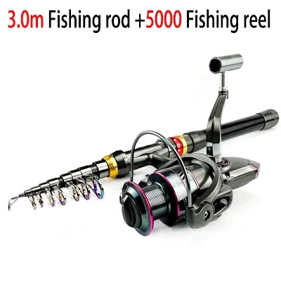 Carbon Fiber Fishing Rod And Reel Combo 1.8-3.6m Telescopic Super Hard Spinning Reel Kit with Max Resistance 3-8kg for Pesca