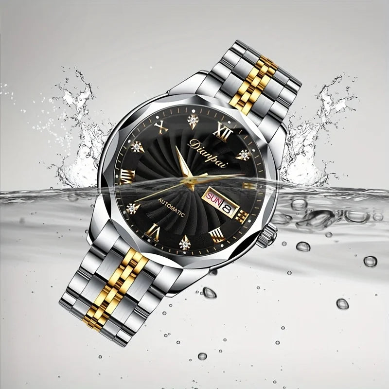 Dianpai Automatic mechanical watch with stainless steel luminous band, fashionable men's national watch.