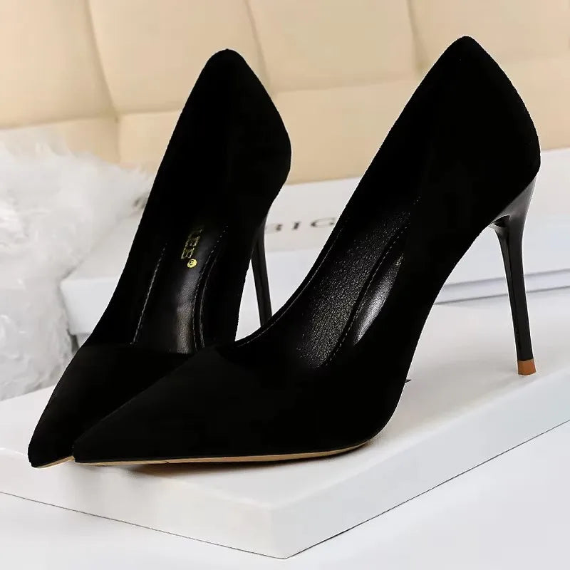 BIGTREE Shoes Women 9 Cm Heels Suede Woman Pumps Pointed Toe High Heels Stiletto Party Shoes Fashion Wedding Shoes Large Size 43