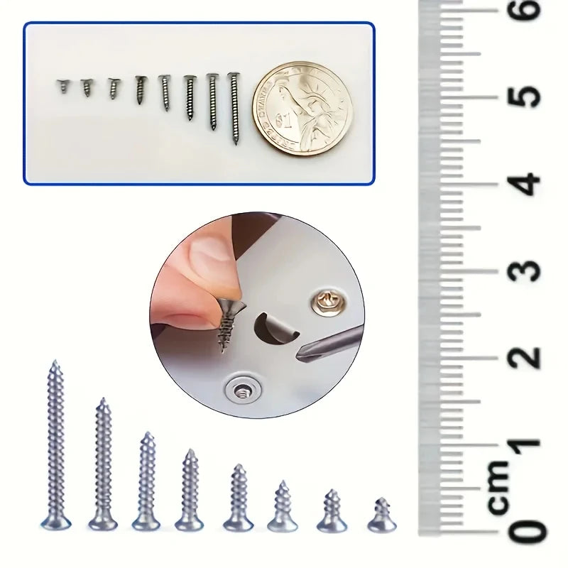 240-Piece Self-Tapping Wood Screw Set Box 8 Sizes M2 Flat Metal Screws Classification Kit for Home Improvement