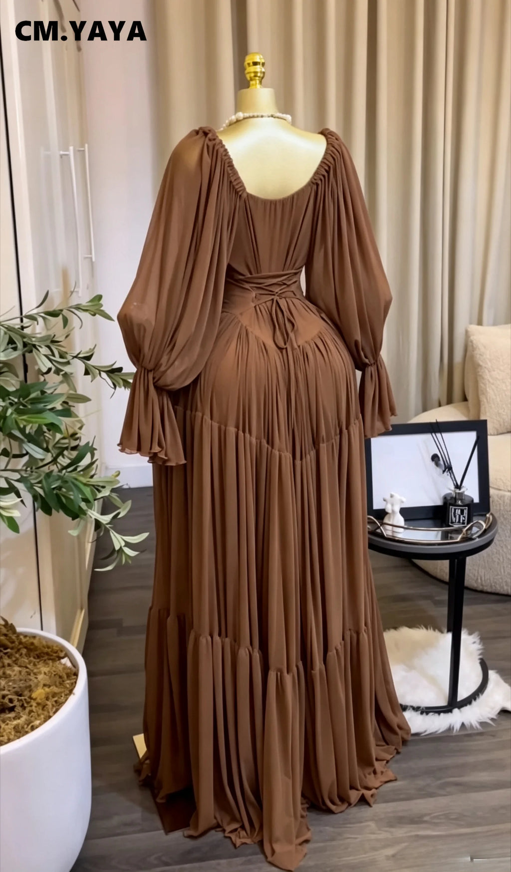 CM.YAYA 2026 Fall Winter Women Long Sleeve Halter Big Swing Long Maxi Dress Evening Birthday Trendy Sexy Vacation Party Dresses