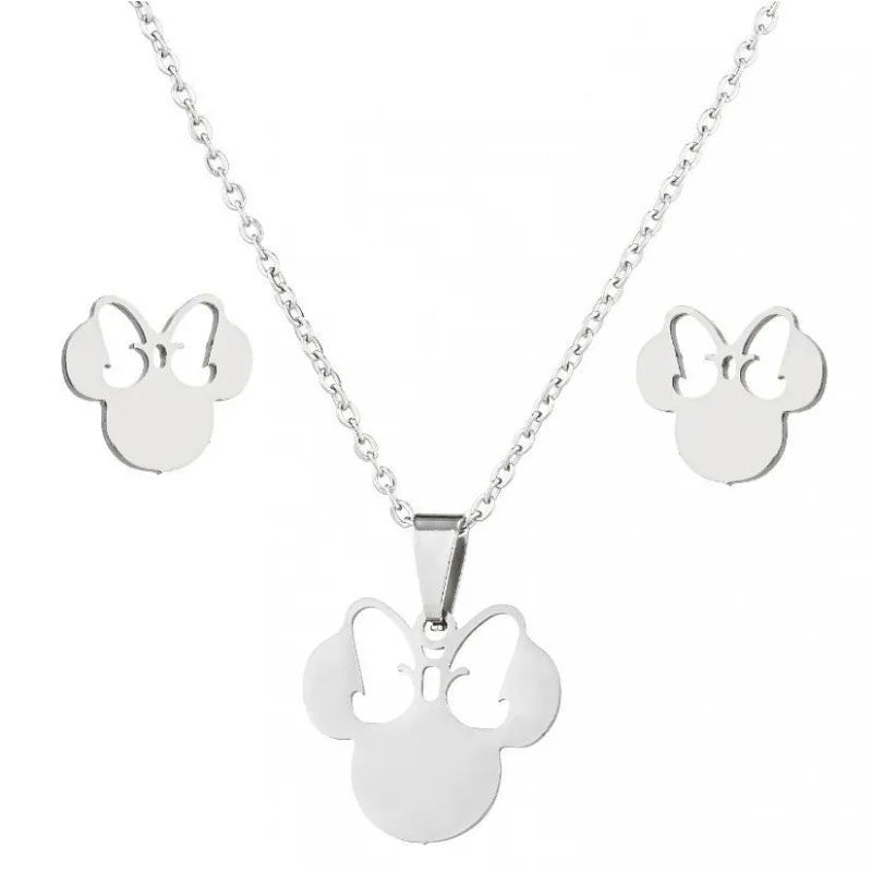 Anime Cute Cartoon Bow Mouse Stainless Steel Jewelry Set For Women