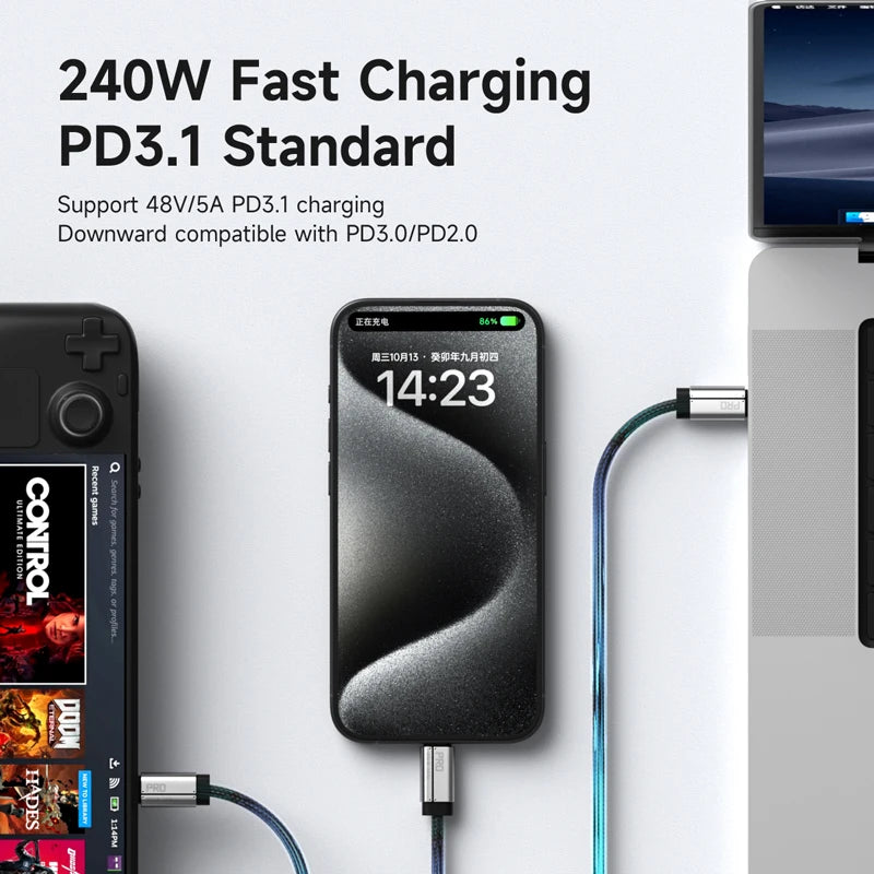 Hagibis USB C to USB C Full Function Cable Super Soft USB4 80Gbps 240W Fast Charging Cord for Thunderbolt 4/5 iPhone 17 Laptop