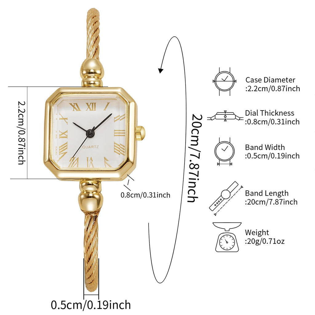 1/4PCS Fashion Square Roma Dial Women Quartz Watch Elegant Bracelet Strap Wristwatch Reloj Mujer Girls Clock Gift (Without Box)
