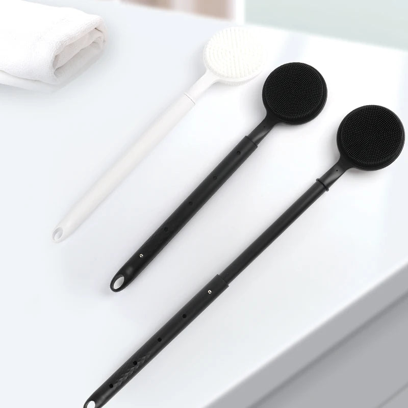 Silicone Scrubber Long Handle Exfoliating Shower Brush Double Sided Back Cleaning Dirt Remover Massage Bathing Body Skin Care