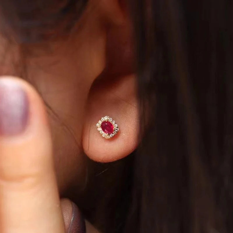 Huitan Fashion Red Cubic Zirconia Stud Earrings Luxury Gold Color Wedding Ear Accessories for Women Versatile Jewelry Wholesale