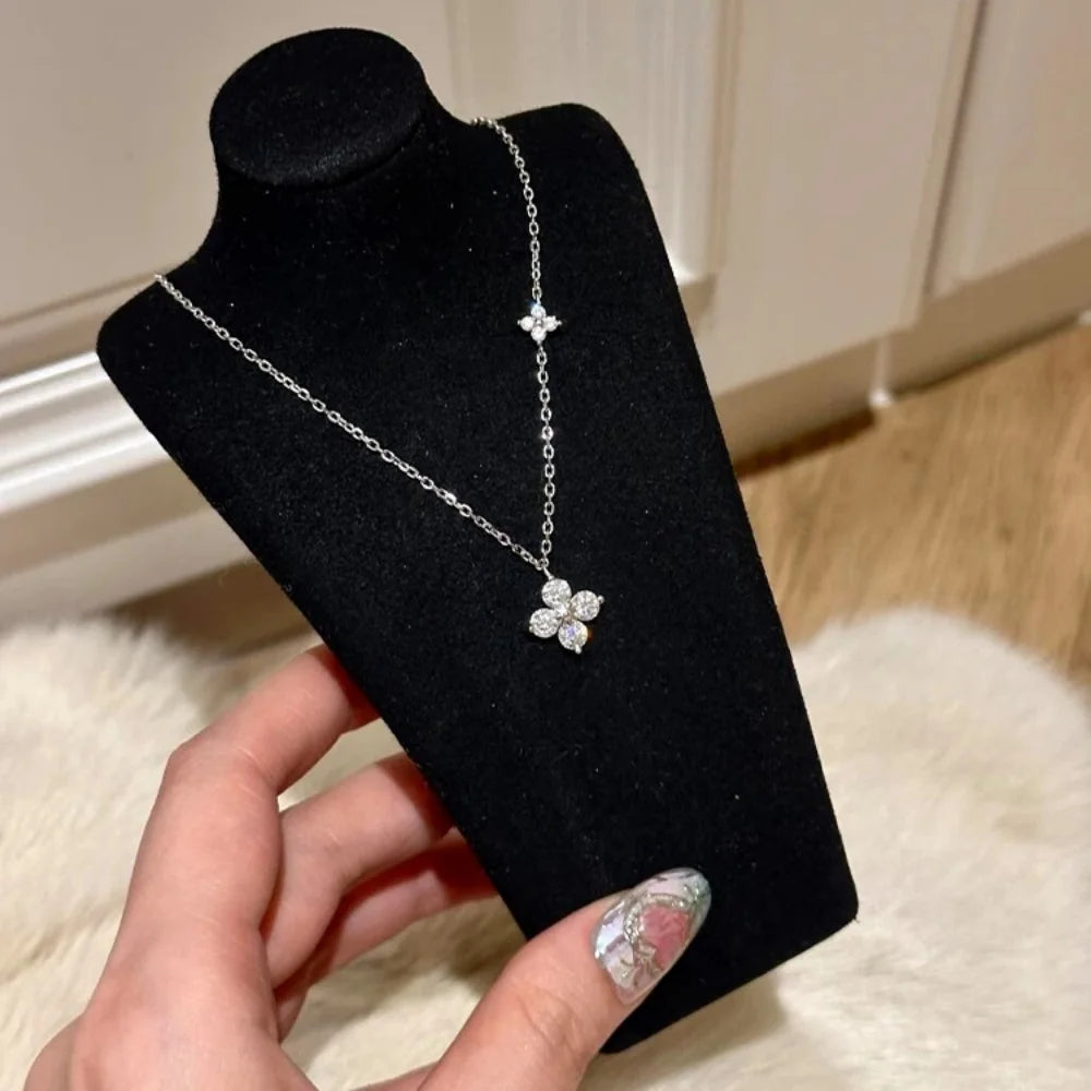 925 Sterling Silver Dainty Lucky CZ Leaf Necklace For Women Exquisite Flowers Elegant Pendant Necklace Mother's Day Jewelry Gift