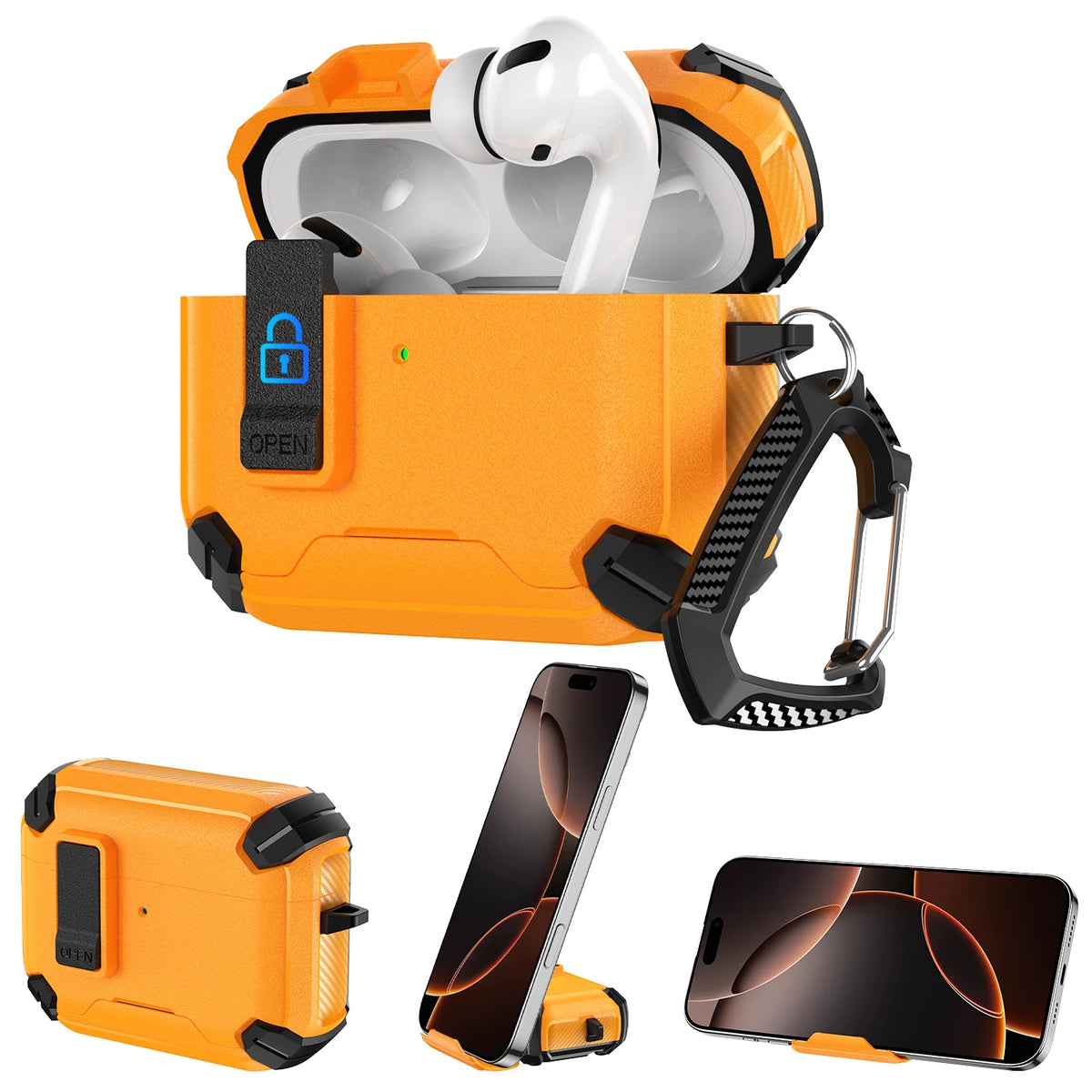 New Security Lock Case For AirPods Pro 3 Pro2 Pro 4 Cover TPU PC Phone Stand Design Protective Cases Fundas Earphone Accessories