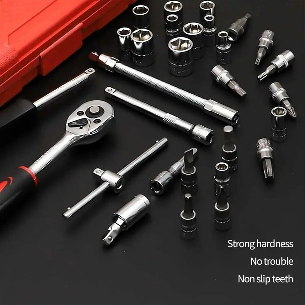 Motorcycle Toolbox Set Fast Ratchet Wrench 46PCS Socket Group Bit Industrial-grade Toolbox Auto Repair Tools Car Maintenance