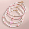 4pcs/Set Girls' Butterfly Heart Flower Pearl & Beaded Handmade Necklace Set Children Teen Friendship Best Gift For Friends