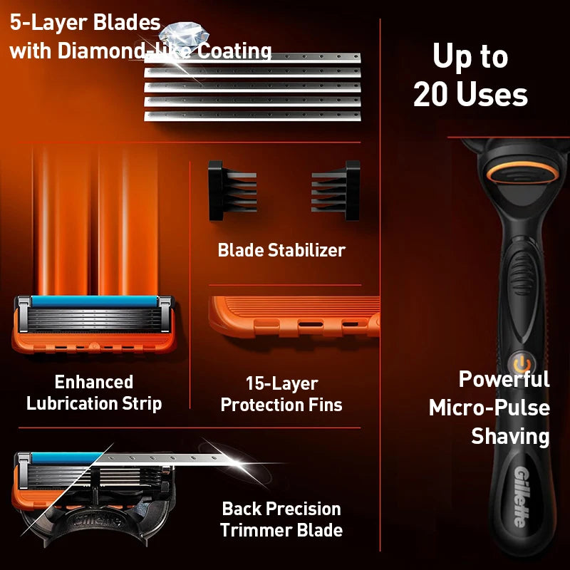 Gillette Fusion 5 FlexBall Power Razor 5 Blade Coating Micro-Vibration Technology Men's Shaver with Precision Trimmer